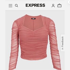 Express Body Contour Mesh Coral Long Sleeve Cropped Top S